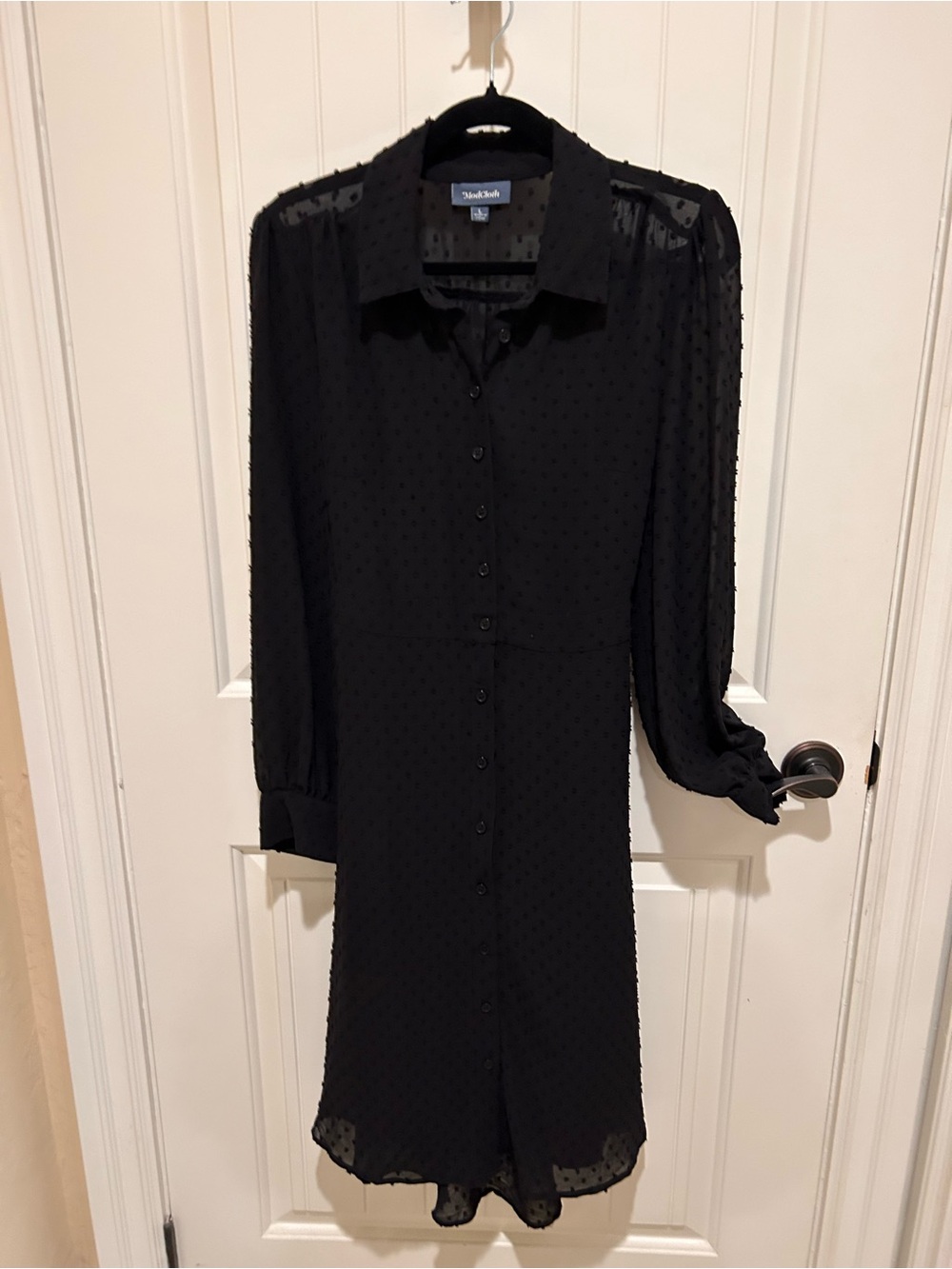 ModCloth Black Swiss Dot Long Sleeve Shirt Dress